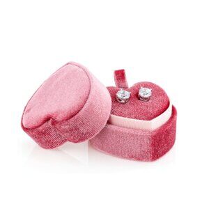 Cubic Zirconia Platinum or 18k Yellow Gold Over Silver Studs in Velvet Heart Box